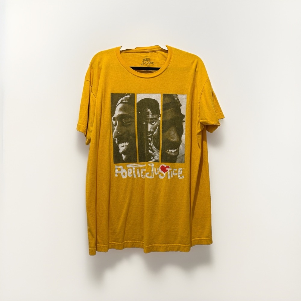 Tupac Shakur Poetic Justice T-Shirt Men's Size‎ L Yellow Front Graphic Tee 2pac